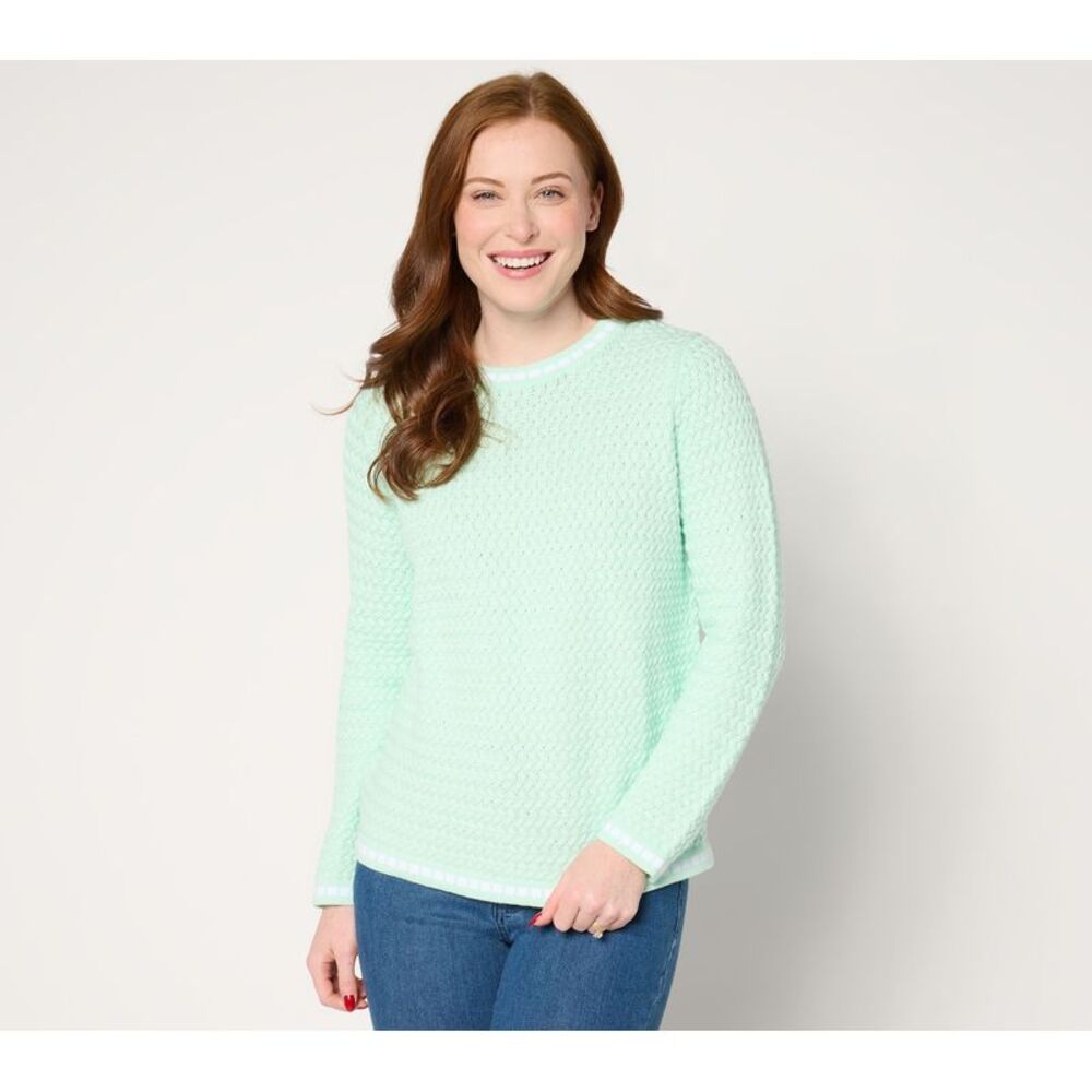 Sport Savvy Women's Top Plus Sz Sweater 1X 100% Cotton Basket Green